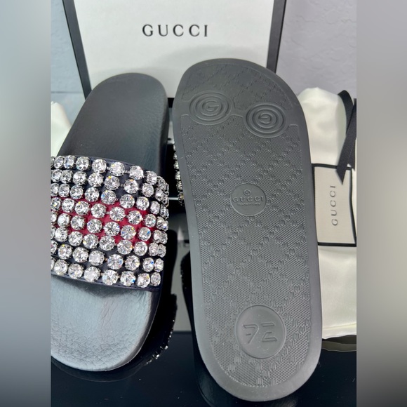 Gucci Sandals Slides Apollo Cathena Swarovski Crystal Bling Box EU 37 US 7 - Picture 8 of 14